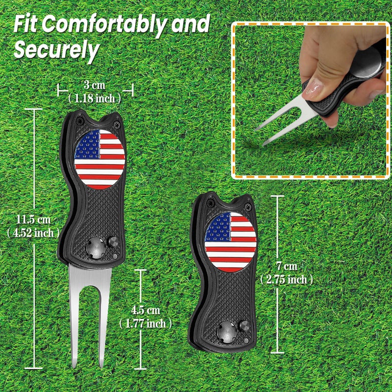 FINGER TEN Golf Divot Repair Tool and Ball Marker Switchblade Value Pack, Foldable Magnetic Stainless Steel with Pop-up Button for Men Women (2 in Black+2 Ball Marker) - Image 4